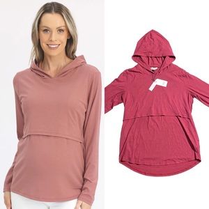NEW Angel Maternity Pregnancy & Nursing Lightweight Long Sleeve Hoodie Red Sz L